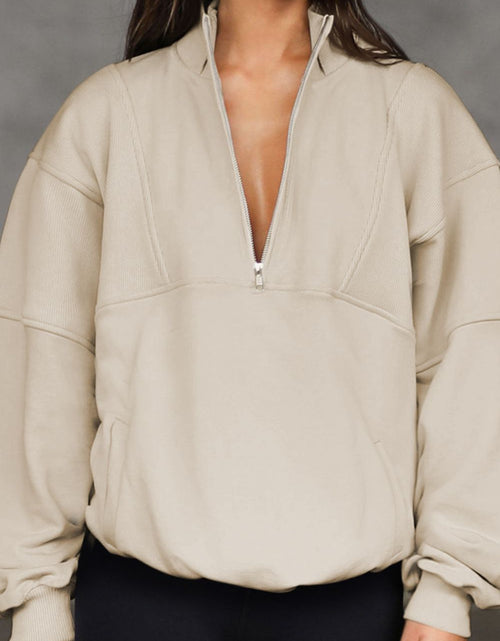 Load image into Gallery viewer, Half Zip Drop Shoulder Long Sleeve Sweatshirt
