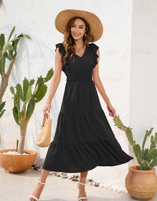 Load image into Gallery viewer, Tiered Ruffled V-Neck Cap Sleeve Dress
