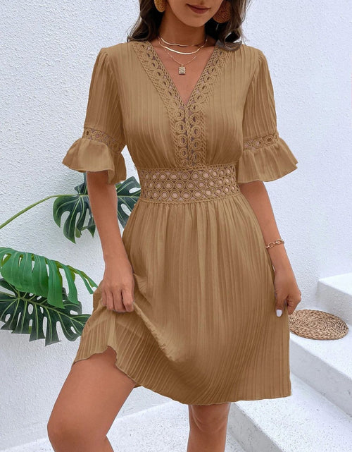 Load image into Gallery viewer, Cutout V-Neck Flounce Sleeve Mini Dress

