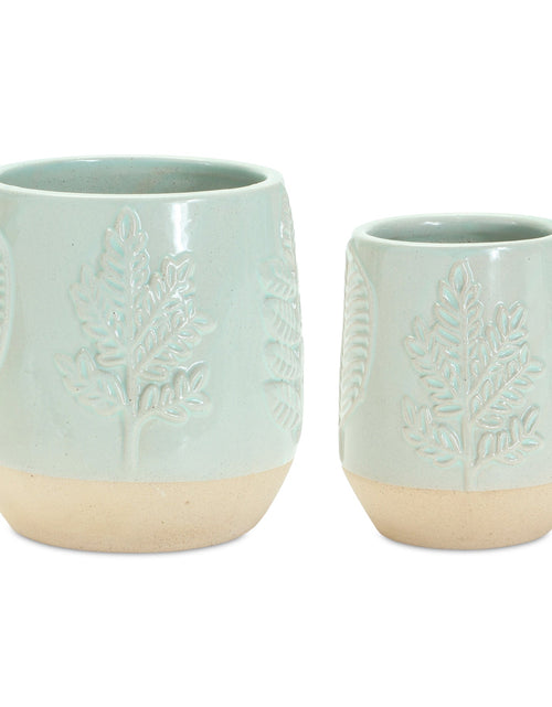 Load image into Gallery viewer, Two-Tone Porcealin Planter with Leaf Design (Set of 2)
