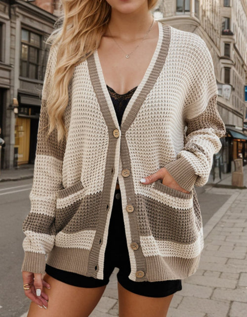 Load image into Gallery viewer, Contrast Button Up Long Sleeve Cardigan
