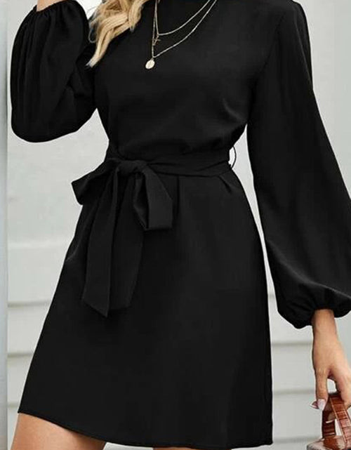 Load image into Gallery viewer, Tied Boat Neck Balloon Sleeve Mini Dress
