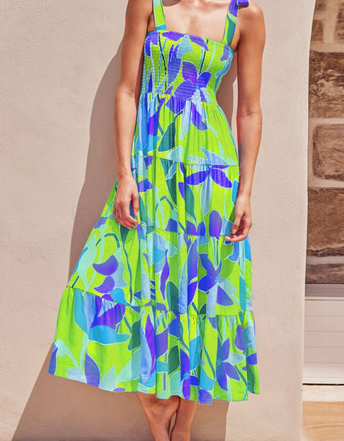 Load image into Gallery viewer, Floral Tie-Shoulder Smocked Midi Dress
