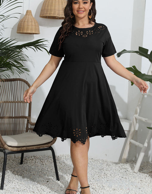 Load image into Gallery viewer, Plus Size Round Neck Openwork Dress
