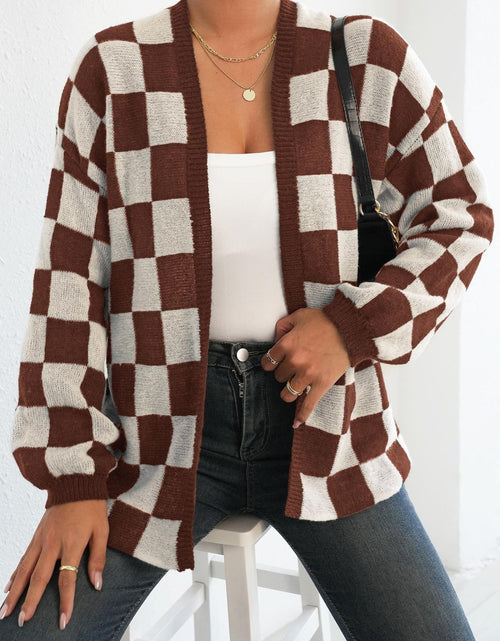 Load image into Gallery viewer, Checkered Open Front Long Sleeve Cardigan
