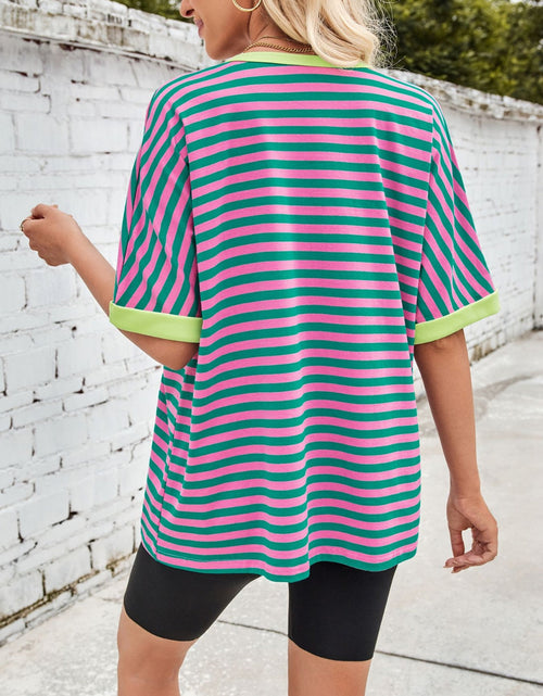 Load image into Gallery viewer, Lovelet Striped Round Neck Half Sleeve T-Shirt
