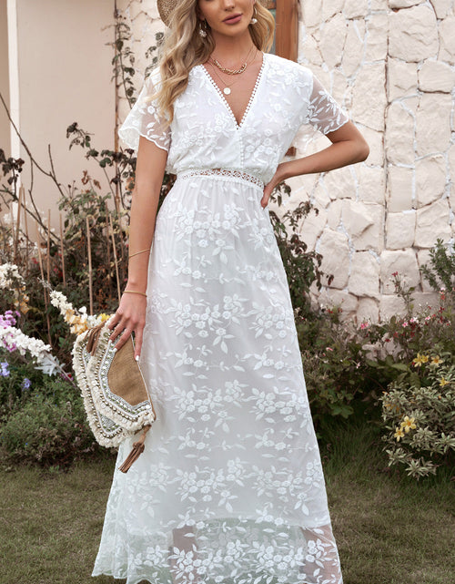 Load image into Gallery viewer, Embroidered Short Sleeve Surplice Neck Maxi Dress
