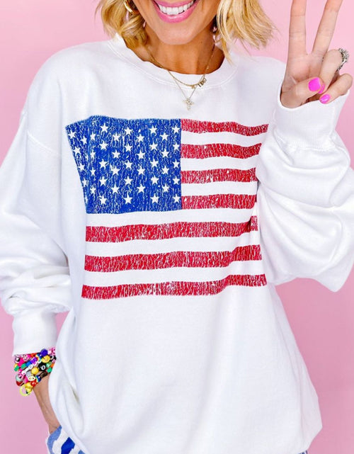 Load image into Gallery viewer, US Flag Round Neck Long Sleeve Sweatshirt
