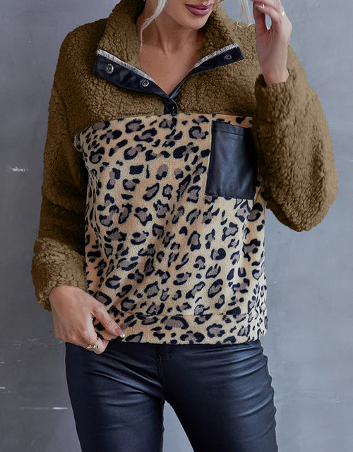 Load image into Gallery viewer, Ivy Lane Leopard Quarter-Snap Teddy Sweatshirt
