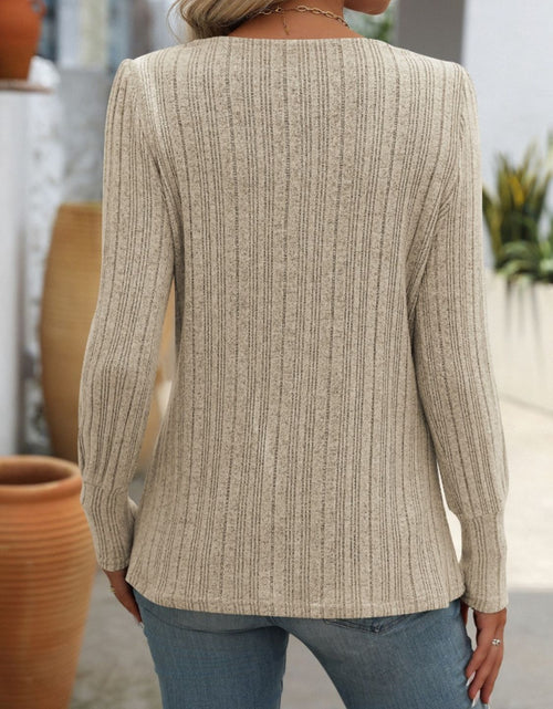 Load image into Gallery viewer, Mandy Decorative Button Striped Square Neck Long Sleeve T-Shirt
