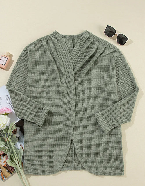 Load image into Gallery viewer, Waffle-Knit Open Front Long Sleeve Cover Up

