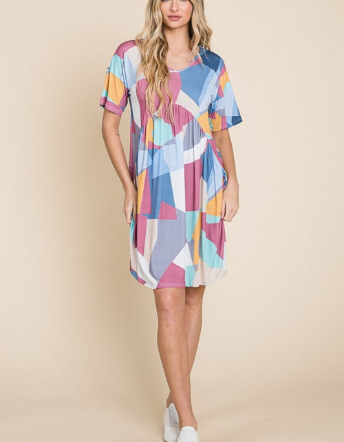 Load image into Gallery viewer, BOMBOM Ruched Color Block Short Sleeve Dress
