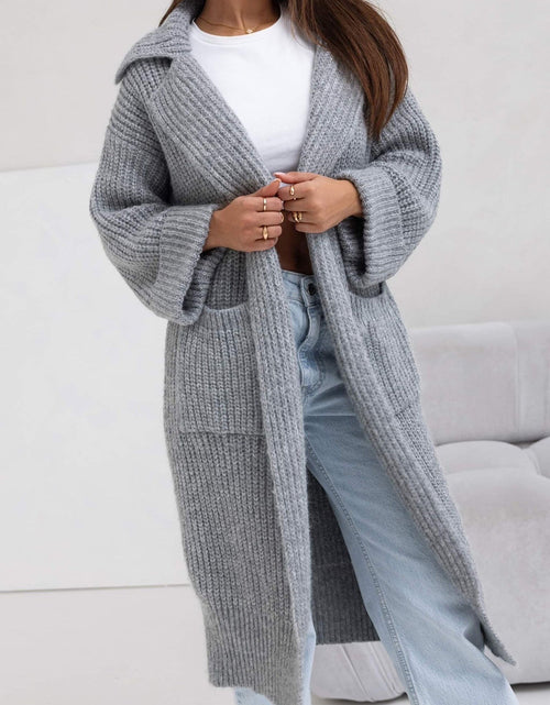 Load image into Gallery viewer, Pocketed Collared Neck Dropped Shoulder Cardigan
