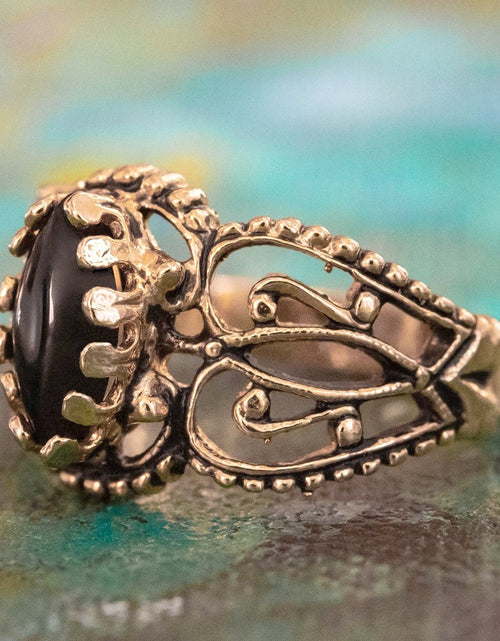 Load image into Gallery viewer, Vintage Ring Genuine Opal Cocktail Ring Antiqued 18kt Yellow Gold Electroplated Made in the USA by PVD Vintage Jewelry
