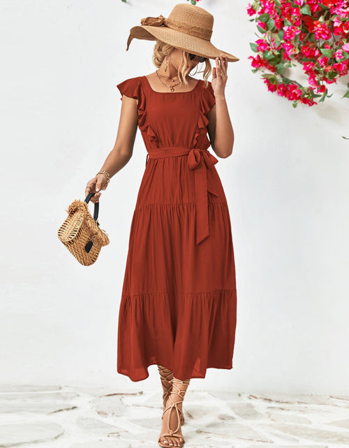 Load image into Gallery viewer, Tie Belt Ruffled Tiered Dress
