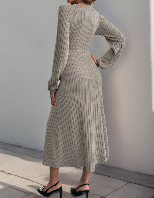 Load image into Gallery viewer, Perfee Ribbed Tied Surplice Long Sleeve Dress
