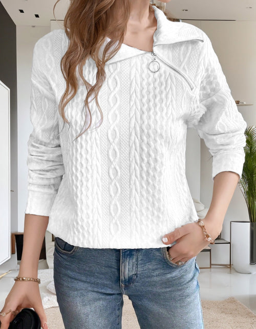 Load image into Gallery viewer, Oblique Zipper Collared Neck Long Sleeve Sweatshirt
