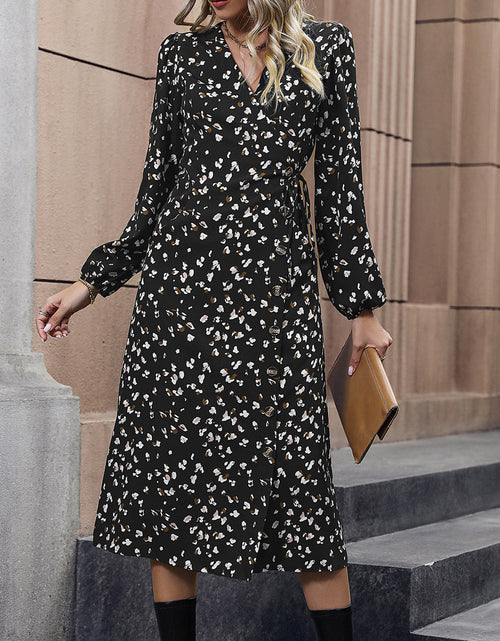 Load image into Gallery viewer, Perfee Printed Surplice Neck Long Sleeve Dress
