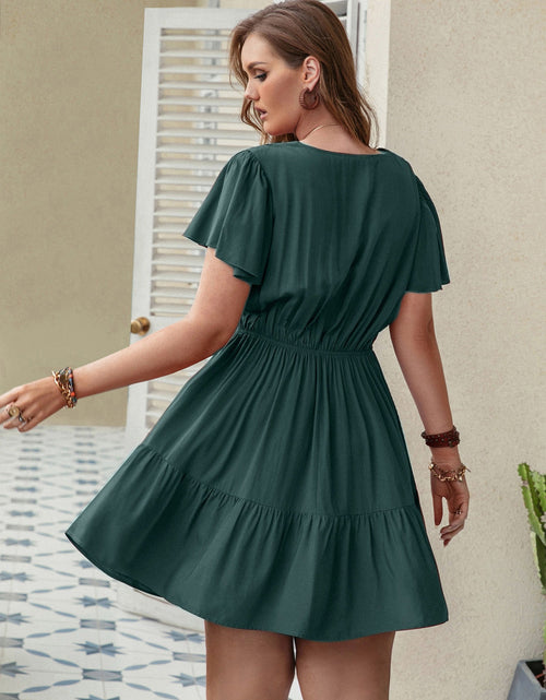 Load image into Gallery viewer, Plus Size Ruffle Hem V-Neck Short Sleeve Dress

