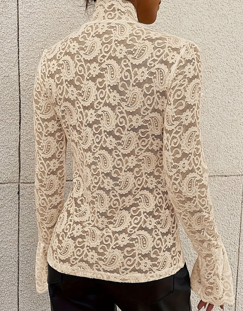 Load image into Gallery viewer, Mock Neck Long Sleeve Lace Top
