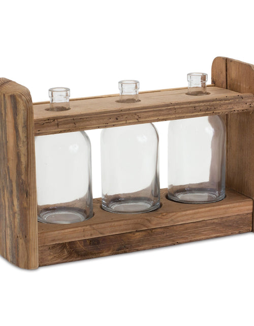 Load image into Gallery viewer, Bottle Vases in Wood Stand 15"L
