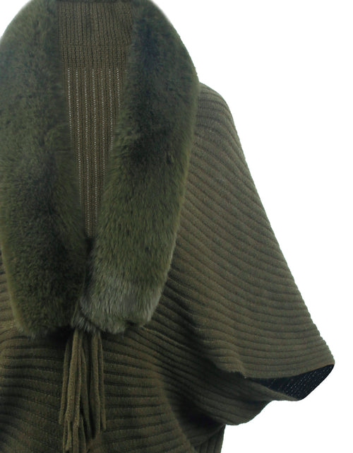 Load image into Gallery viewer, Fringe Detail Long Sleeve Ribbed Poncho

