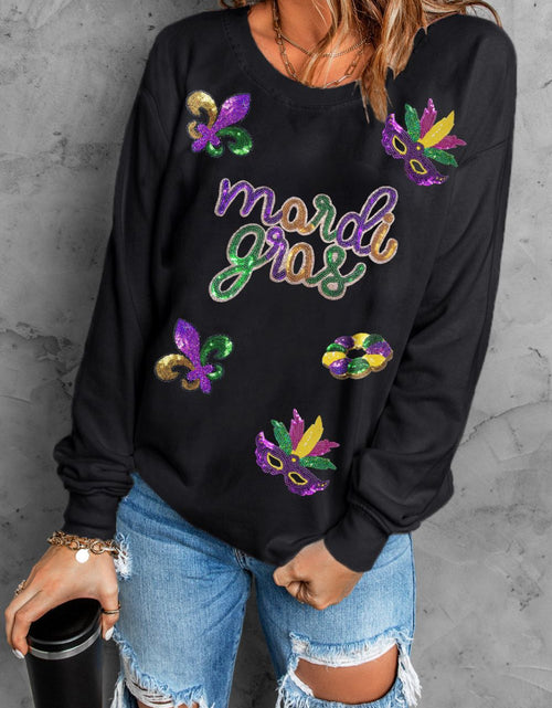 Load image into Gallery viewer, MARDI GRAS Sequin Round Neck Sweatshirt
