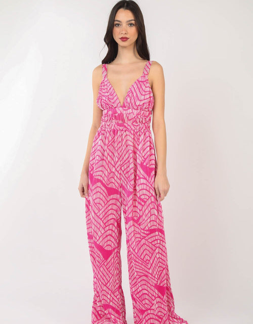 Load image into Gallery viewer, VERY J Printed Pleated Sleeveless Wide Leg Jumpsuit
