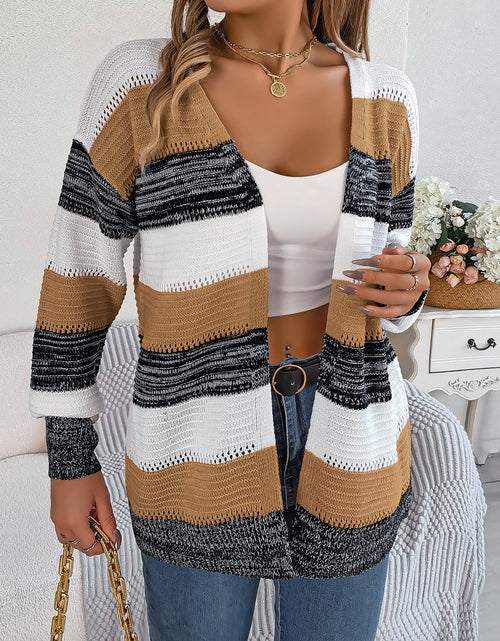 Load image into Gallery viewer, Openwork Striped Open Front Cardigan
