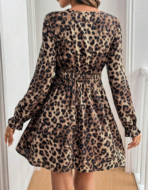 Load image into Gallery viewer, Lace Detail Leopard Flounce Sleeve Mini Dress
