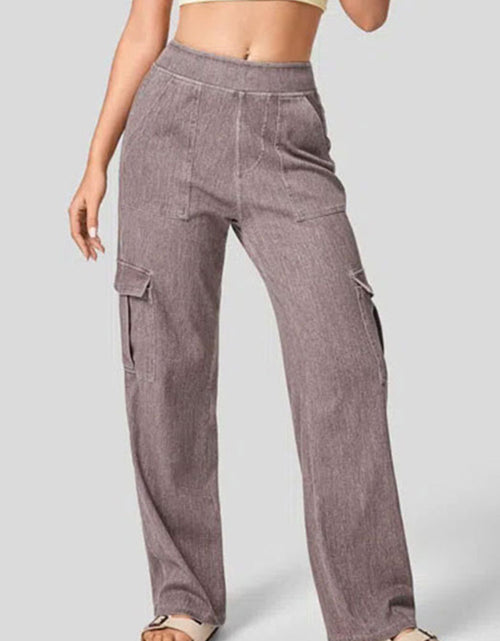 Load image into Gallery viewer, High Waist Straight Leg Cargo Jeans
