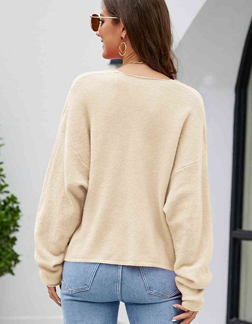 Load image into Gallery viewer, V-Neck Drop Shoulder Long Sleeve Knit Top
