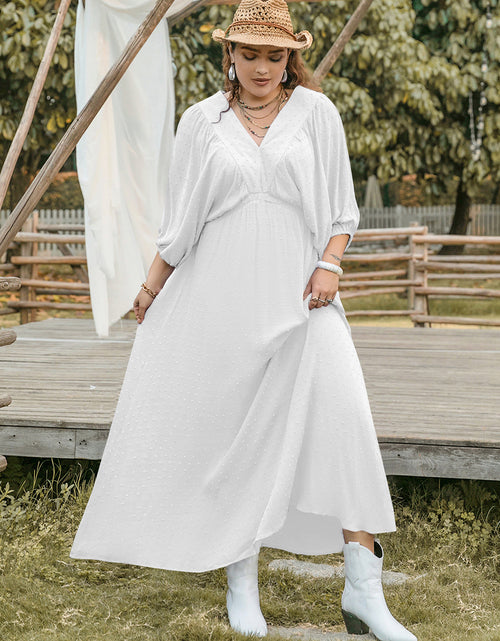 Load image into Gallery viewer, Plus Size Swiss Dot V-Neck Three-Quarter Sleeve Dress

