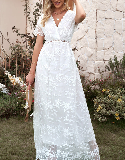 Load image into Gallery viewer, Embroidered Short Sleeve Surplice Neck Maxi Dress
