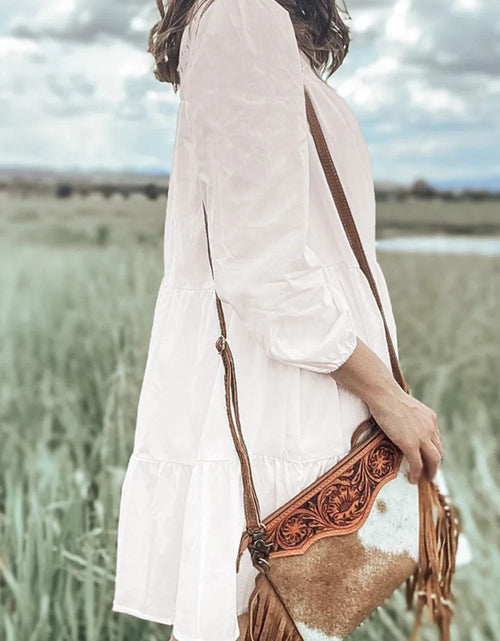 Load image into Gallery viewer, Tiered Round Neck Three-Quarter Sleeve Dress
