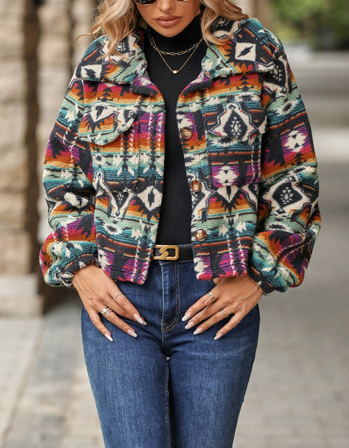 Load image into Gallery viewer, Geometric Dropped Shoulder Balloon Sleeve Outerwear
