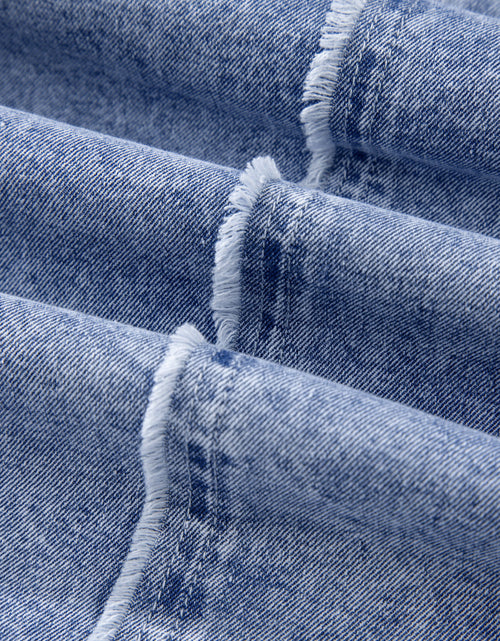 Load image into Gallery viewer, Raw Hem Button Down Long Sleeve Denim Dress
