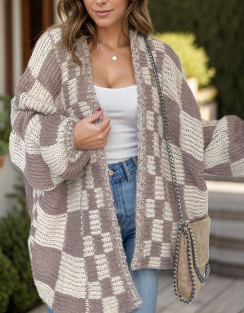 Load image into Gallery viewer, Plaid Open Front Long Sleeve Cardigan
