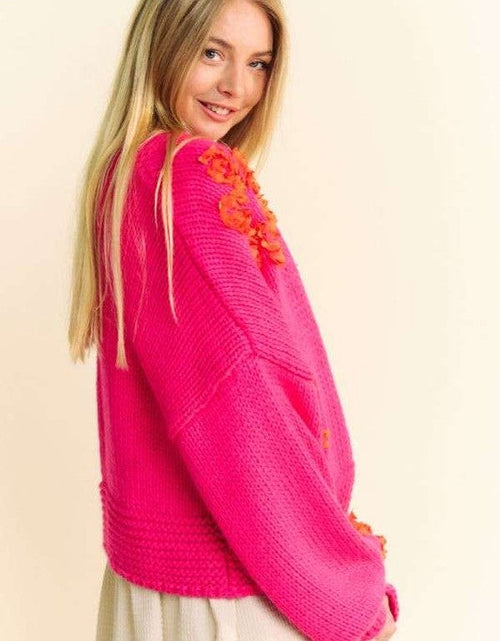 Load image into Gallery viewer, Davi &amp; Dani Floral Applique Open Front Drop Shoulder Cardigan
