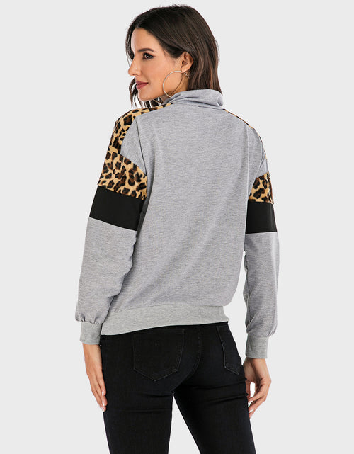 Load image into Gallery viewer, Perfee Contrast Leopard Half Zip Long Sleeve Sweatshirt
