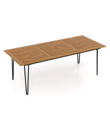 86.5 Inch Rectangular Patio Dining Table for 8 with Acacia Wood Tabletop and Umbrella Hole-86.5 inches