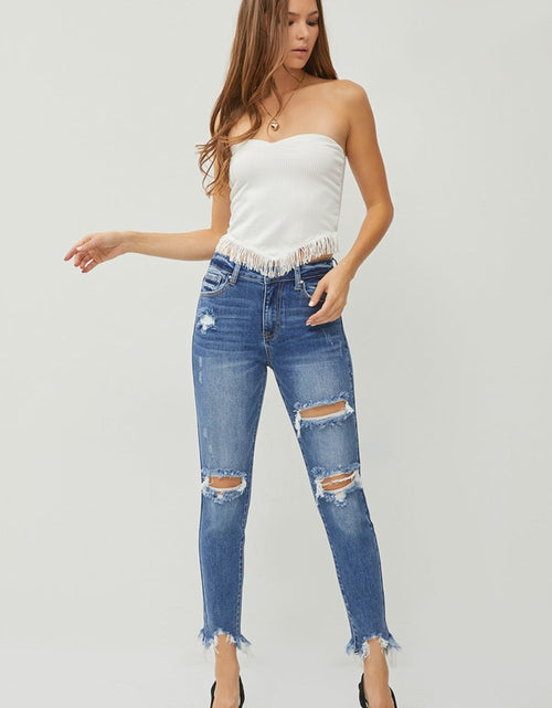 Load image into Gallery viewer, RISEN Distressed Frayed Hem Slim Jeans
