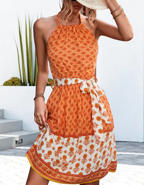 Load image into Gallery viewer, Floral Halter Neck Tie Waist Dress
