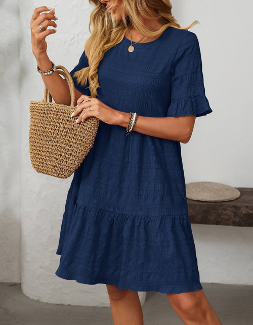 Load image into Gallery viewer, Mandy Ruffled Ruched Round Neck Half Sleeve Dress
