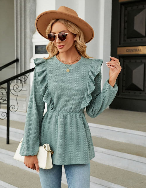 Load image into Gallery viewer, Round Neck Ruffled Peplum Blouse
