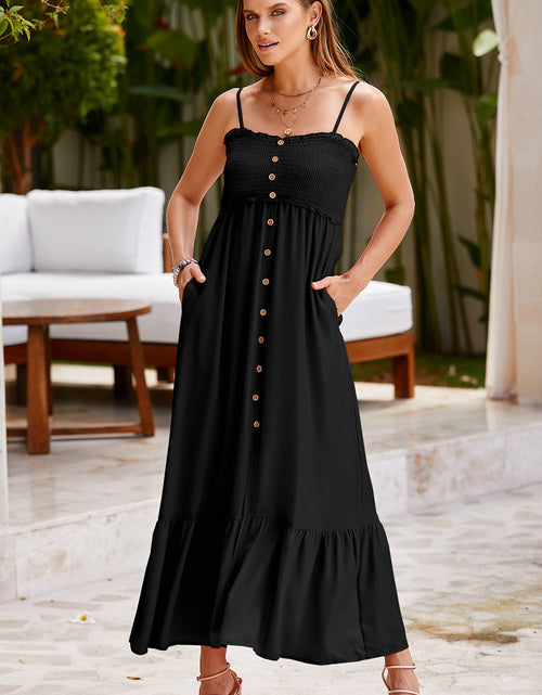 Load image into Gallery viewer, Smocked Spaghetti Strap Ruffle Hem Dress
