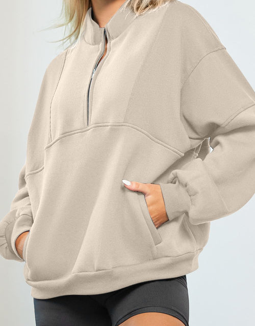 Load image into Gallery viewer, Half Zip Drop Shoulder Long Sleeve Sweatshirt
