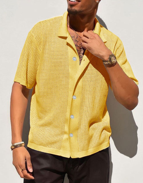 Load image into Gallery viewer, Men's Full Size Openwork Button Down Collared Neck Shirt Plus Size
