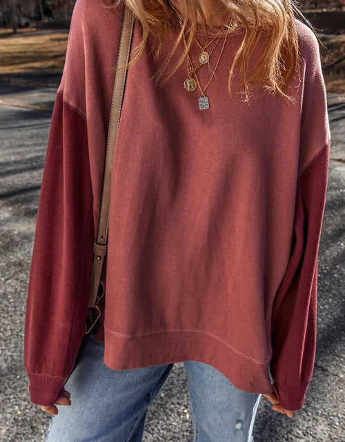 Load image into Gallery viewer, Contrast Round Neck Long Sleeve Sweatshirt
