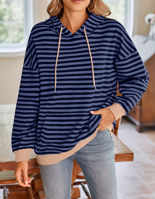 Load image into Gallery viewer, Lovelet Drawstring Striped Long Sleeve Hoodie
